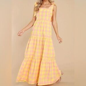Aura Maxi Dress Bohemian Vibrant Yellow and Pink Size L Cotton